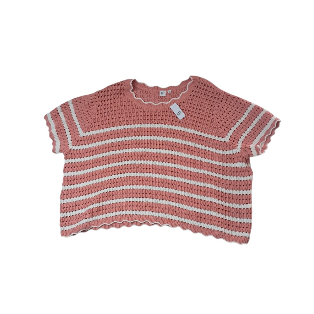 NWT Gap Factory Crochet Top Women's XXL Pink Striped Open Knit Cottagecore
